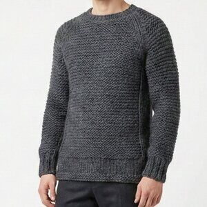 Wings + Horns 100% Wool Hand Knit Chunky Sweater Grey Medium Made in Canada